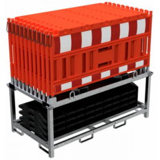 SET #with 20 panel fence #and 21 base plates#on storage and transport traverse