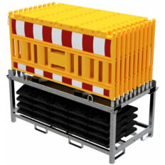 SET #with 20 panel fence #and 21 base plates#on storage and transport traverse