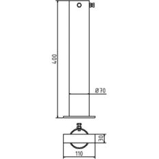 Ground socket with two#bolt holes for#Ø 48, Ø 60, Ø 76 mm#tube posts