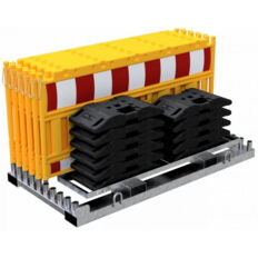 SET #with 10 panel fences#and 11 base plates#on storage and transport traverse