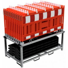 SET #with 20 panel fence #and 21 base plates#on storage and transport traverse