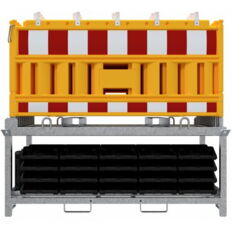 SET #with 20 panel fence #and 21 base plates#on storage and transport traverse