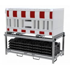 SET #with 20 panel fence #and 21 base plates#on storage and transport traverse
