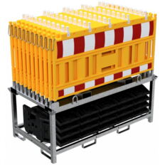 SET #with 20 panel fence #and 21 base plates#on storage and transport traverse