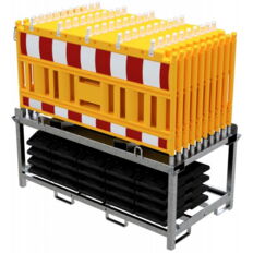 SET #with 20 panel fence #and 21 base plates#on storage and transport traverse